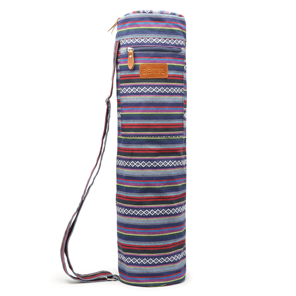 ELENTURE Canvas Yoga Mat Bag with Adjustable Strap & Pockets | Full-Zip Travel Gym Tote for Women & Men | Fits 1/4" & 1/3" Thick Mats