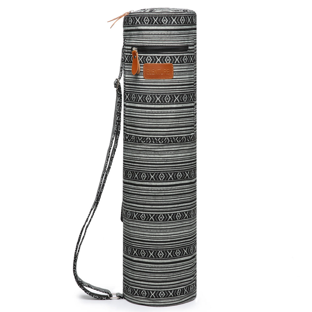 ELENTURE Canvas Yoga Mat Bag with Adjustable Strap & Pockets | Full-Zip Travel Gym Tote for Women & Men | Fits 1/4" & 1/3" Thick Mats