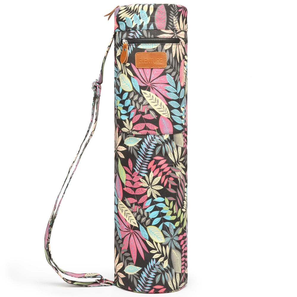 ELENTURE Canvas Yoga Mat Bag with Adjustable Strap & Pockets | Full-Zip Travel Gym Tote for Women & Men | Fits 1/4" & 1/3" Thick Mats