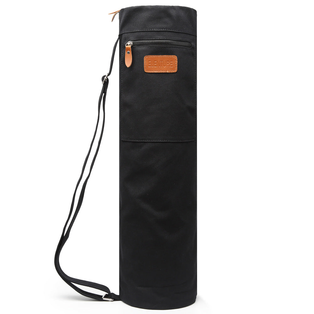 ELENTURE Canvas Yoga Mat Bag with Adjustable Strap & Pockets | Full-Zip Travel Gym Tote for Women & Men | Fits 1/4" & 1/3" Thick Mats