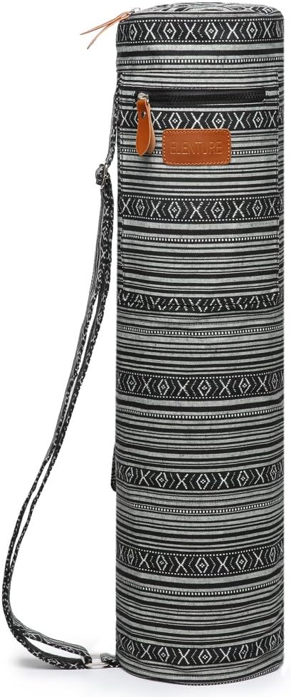 ELENTURE Canvas Yoga Mat Bag with Adjustable Strap & Pockets | Full-Zip Travel Gym Tote for Women & Men | Fits 1/4" & 1/3" Thick Mats