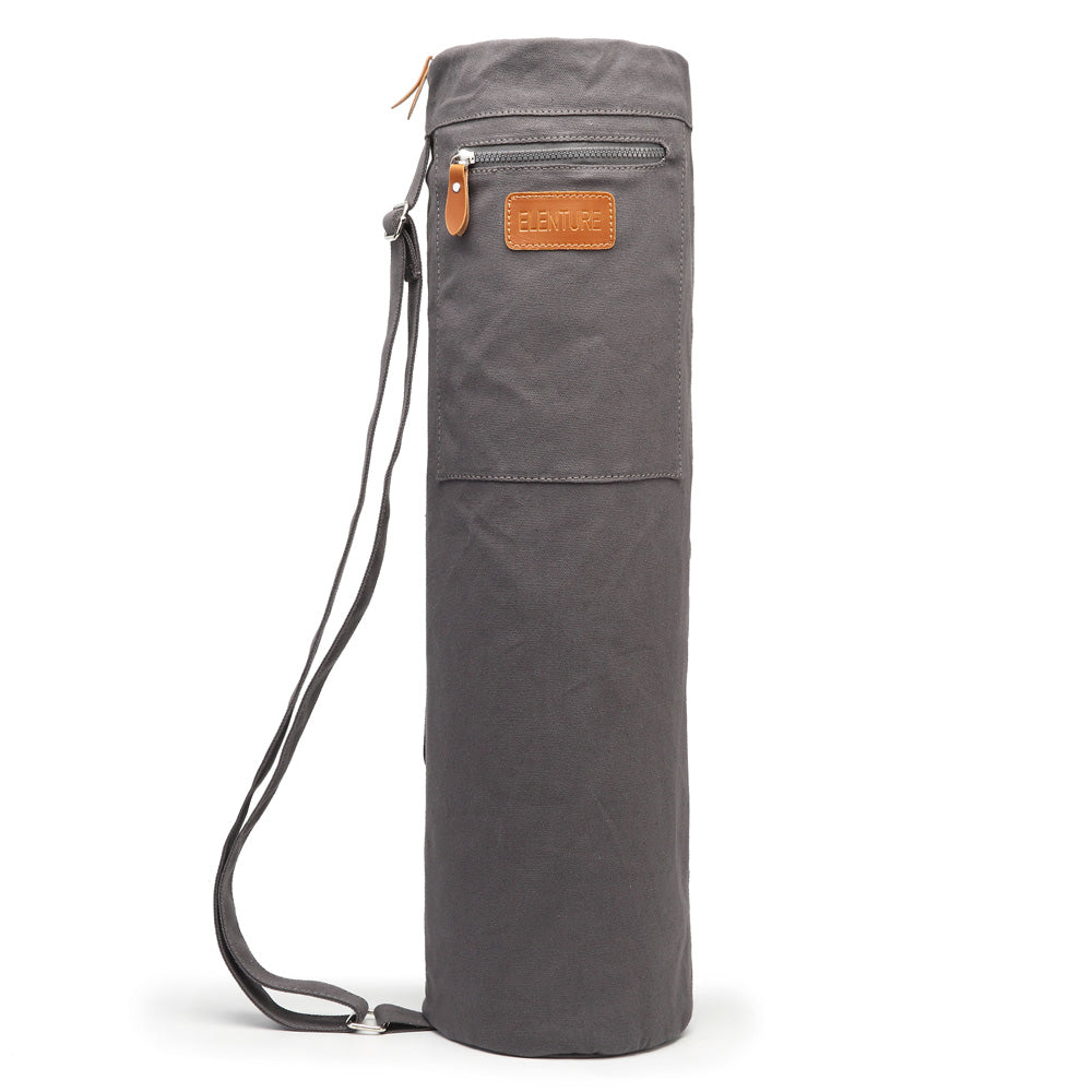 ELENTURE Canvas Yoga Mat Bag with Adjustable Strap & Pockets | Full-Zip Travel Gym Tote for Women & Men | Fits 1/4" & 1/3" Thick Mats